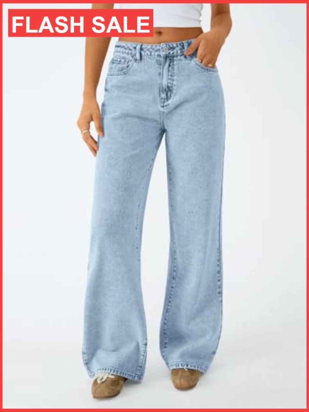 High Waisted Straight Wide Leg Jeans Comfort Stretch Baggy Denim - Picture 2 of 6